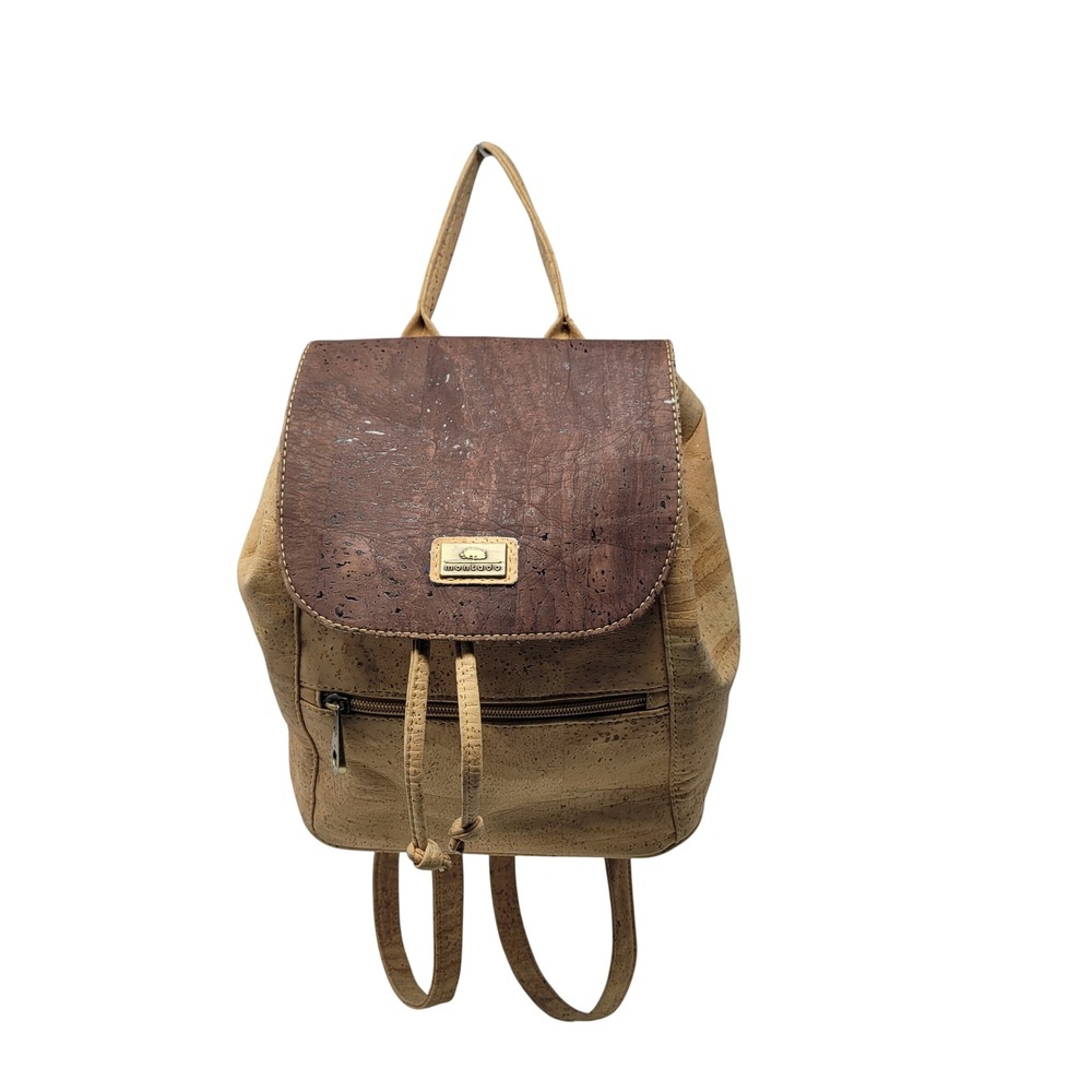 Montado Vegan Cork Backpack Two Toned Tan Brown‎ Taco Flap Minimalist Western